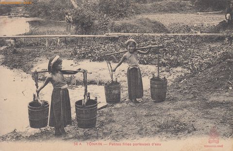 LMJ - 20 mai 1912 - Tonkin - Petites filles porteuses d'eau - Dieulefils rouge 34 A - à Eva - @200036 #3370