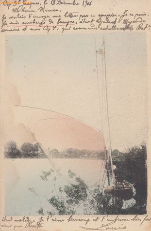 LMJ - 18 février 1906 - Carte japonaise Voilier au bord d'une rivière - à Eva - @20008 #3204