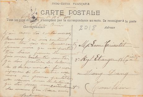 Tonkin 1908 - Cuisinier HA HIEN, responsable des eaux grasses - dos - @2018 #3116