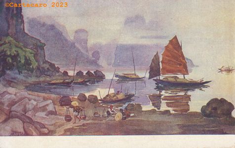 Tonkin - Along - illustration - Crachin en baie d'Along Salgé numéro 7 #5311 ©Cartacaro 2283