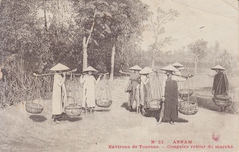 Annam - Tourane - Congaies retour du marché - Thiriat série cartes gravure - numéro 22 - #4470 ©Cartacaro 2022-062-022