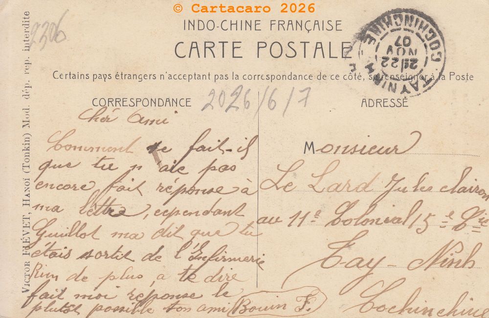Tonkin Mirador de la citadelle Expédiée en 1907 de Tay Ninh en Cochinchine