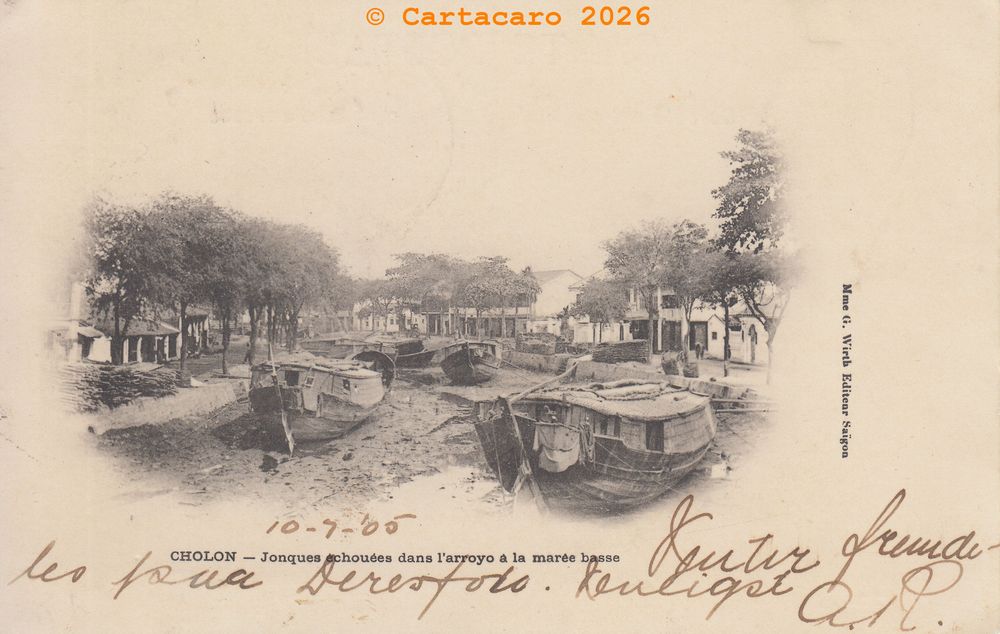 Cochinchine - Cholon Jonques échouées dans l'arroyo à la marée basse Mme Wirth @44yy #6651