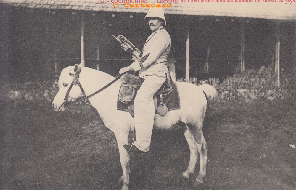 Cochinchine - Trompettiste de l'artillerie coloniale - cheval du pays num 92 @44xx #6642