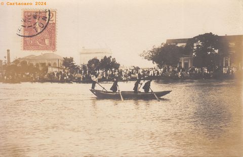 Carte photo - Haïphong 14 juillet 1908 - Course de sampans #4980