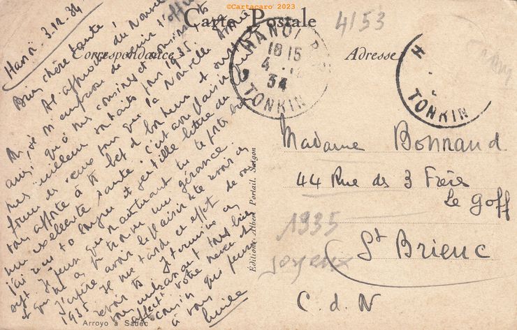 Cochinchine Sadec Illustration Arroyo Dos carte postée en 1934 André Joyeux - @4153 #4896