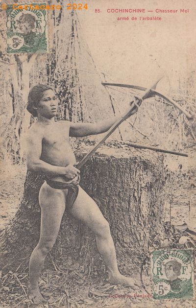 Cochinchine - Moi et son arbalète Poujade 85 - carte écrite en 1912