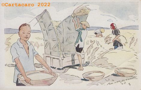 5 - Riz d'Indochine - Battage du riz - Bourdin @5009 #4963